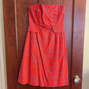 Coral/red and turquoise strapless Tabitha dress, 6